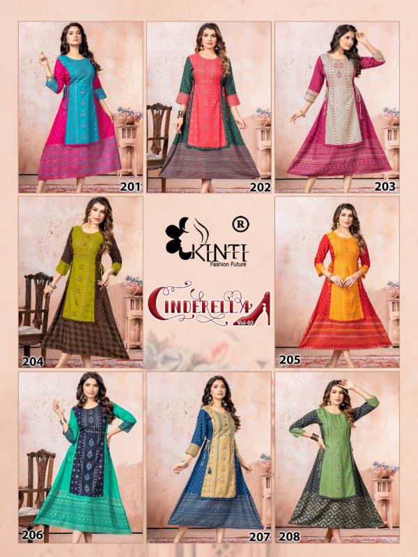 Kinti Cinderella 2 Rayon Designer Print Long Kurti Collection 